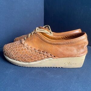 Sbicca Vintage Woven Leather Wedge Loafers 70s Boho Casual W9-9.5